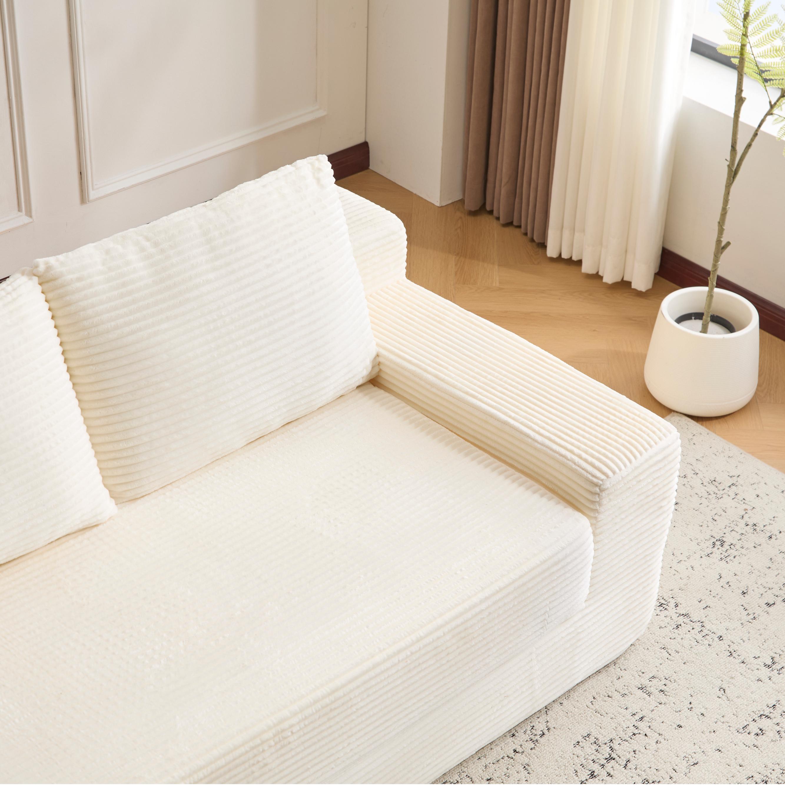 Sofá tipo Loveseat, Sofá cama con asiento profundo cómodo, Sofá moderno pequeño de corduroy para sala de estar o dormitorio, Cojín reversible con almohadas, Sin necesidad de ensamblaje, Blanco