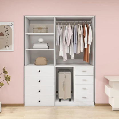 Tall Closet System With Closet Drawers,White Walk-in Closet Organizers And Storager