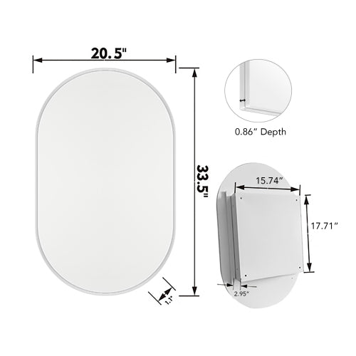 20x34 Inch Oval Recessed Metal Frame Bathroom Wall Cabinet With Mirror And Adjustable Shelves Unavailable Platforms- Temu