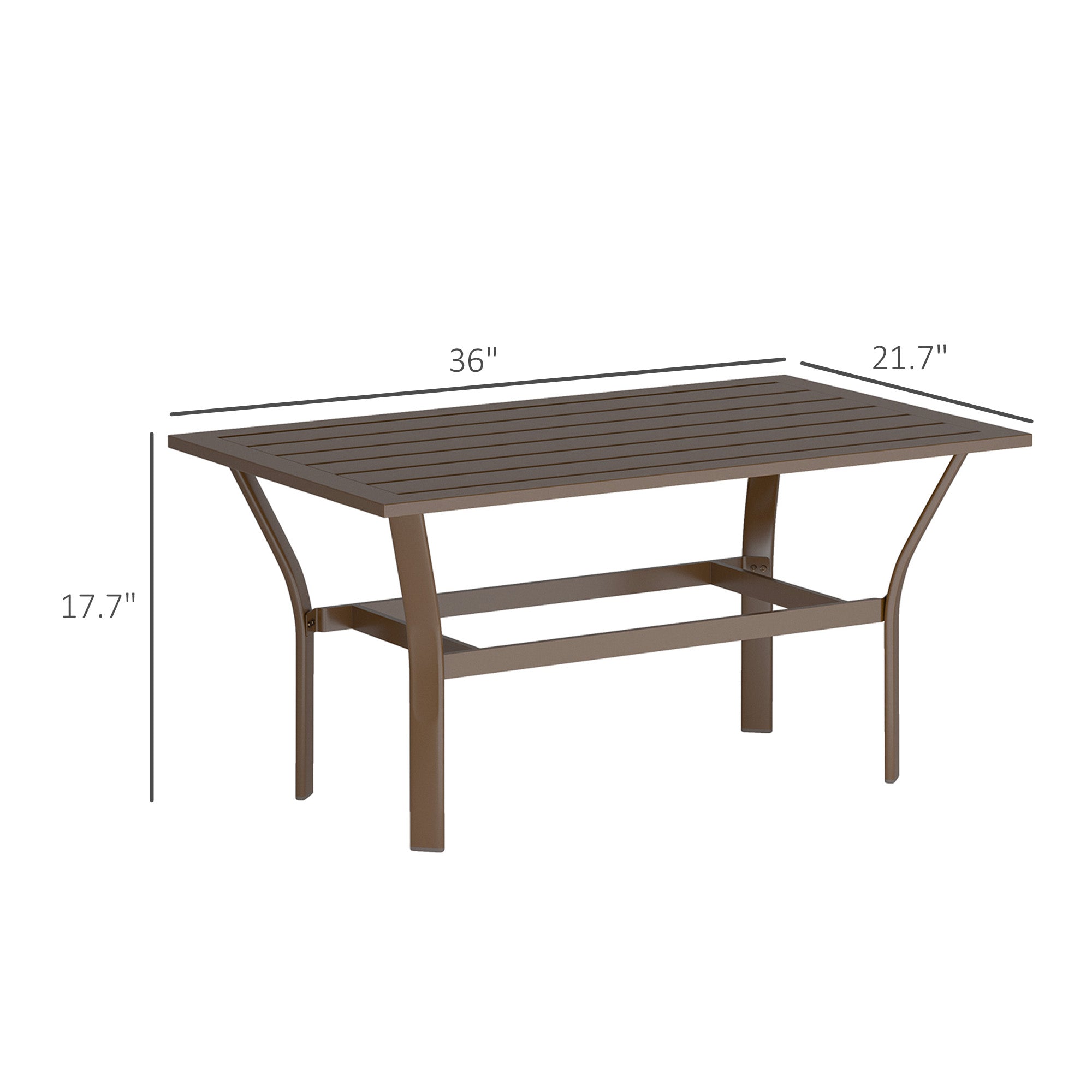 Mesa de Café Exterior con Superficie de Lamas, Mesa de Café Rectangular de Metal para Patio Todo Tiempo para Jardín, Marrón
