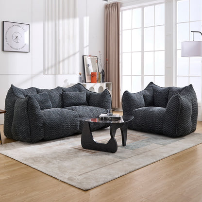 Compressed Plush Bean Bag Sofa Couch- High-Resilience Foam Filled, Ultra-Soft Boucle Lounge Chair For One Or Two People, Cozy Living Room Seating For Reading, Gaming & Relaxing, Space-Saving Vacuum