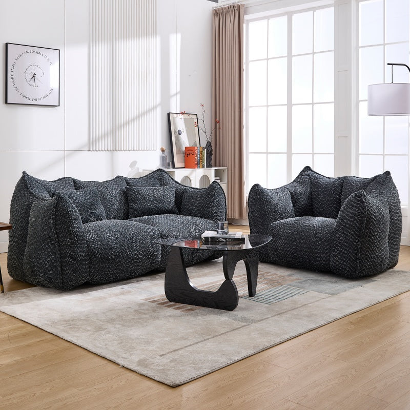 Sofá-Cama de Habichuelas de Peluche Comprimido - Relleno de Espuma de Alta Resiliencia, Silla de Salón de Boucle Ultra Suave para Una o Dos Personas, Asiento Acogedor para la Sala de Estar para Leer, Jugar y Relajarse, Ahorro de Espacio por Vacío