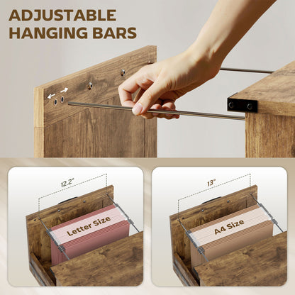 Vertical File Cabinet with 2 Drawers, Rustic Farmhouse Office Storage Cabinet for A4, Letter Size, Rustic Brown