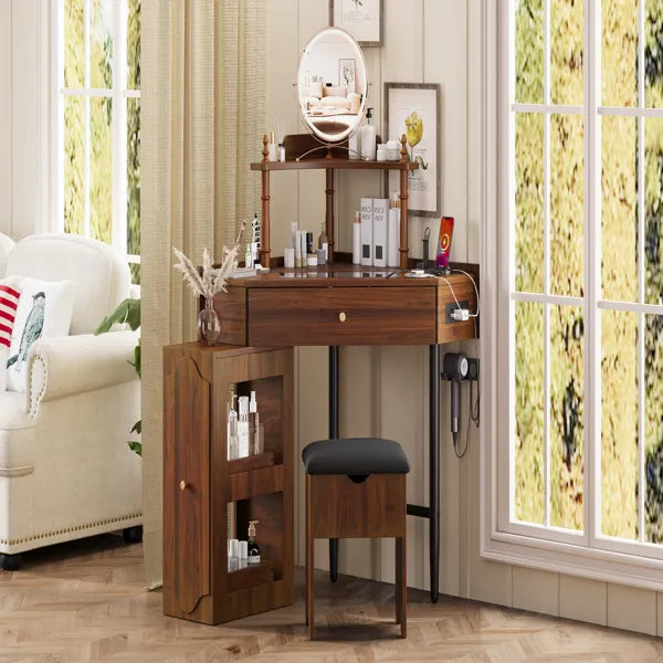 Walnut Triangle Vanity Desk