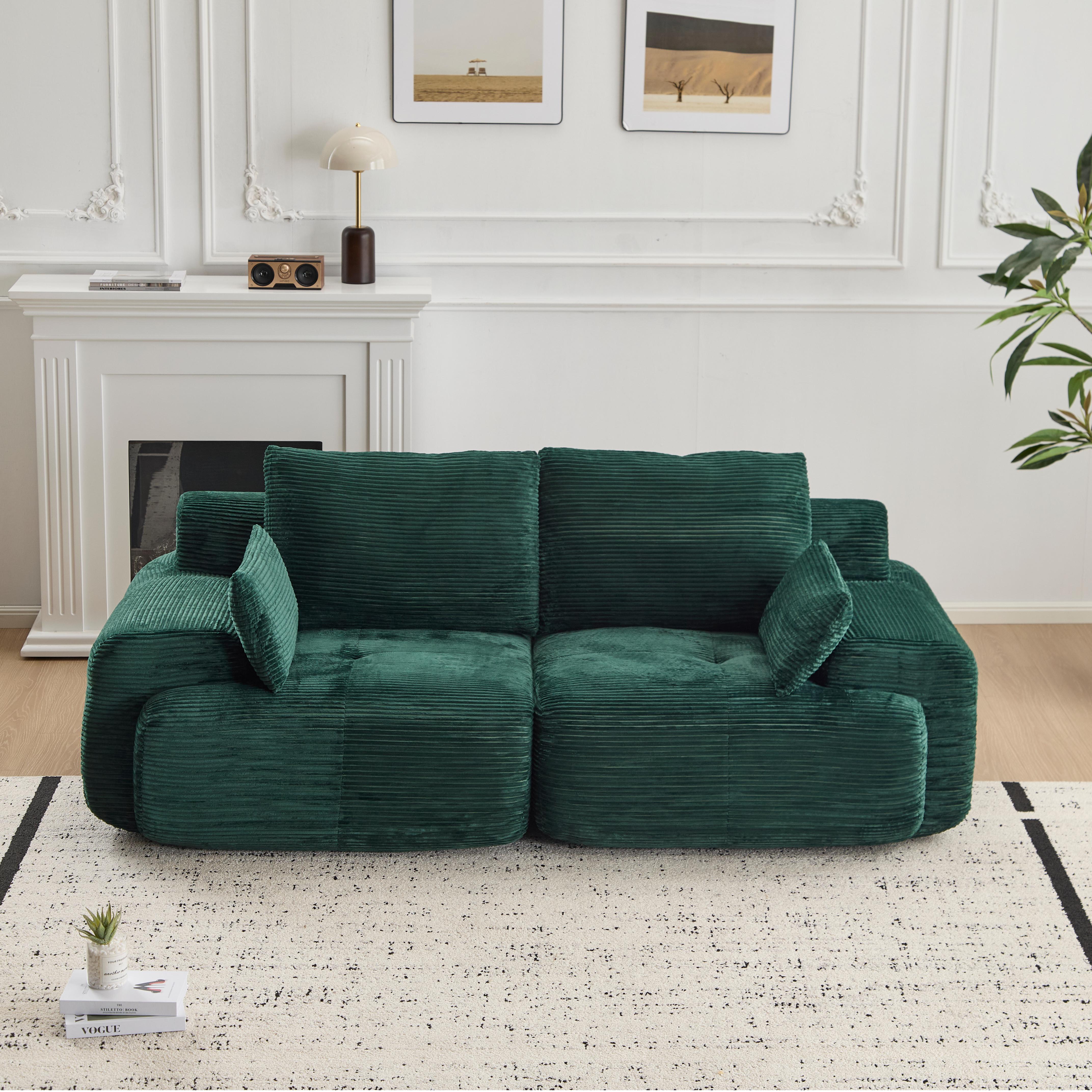 Sofá Moderno de Espuma de Memoria Comprimida, Sofá Seccional Grande de 2 Plazas para Sala de Estar, Sofá Seccional Modular Nube Amigable con Mascotas, Tela de Corduroy, Loveseat Extra Profundo, Sin Ensamblaje Requerido, Verde