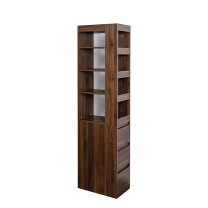 70.87 H Display Storage Cabinet , 4-Tier Shelf, 3 Side Drawers & 4 Small Display Shelves , Modern Wooden Tall Bookshelf Bookcase For Living Room Home Office