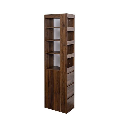 Gabinete de Almacenamiento para Pantalla de 70.87 H, Estantería de 4 Niveles, 3 Cajones Laterales y 4 Estantes de Exhibición Pequeños, Estantería Alta Moderna de Madera para Libros para Sala de Estar o Oficina en Casa