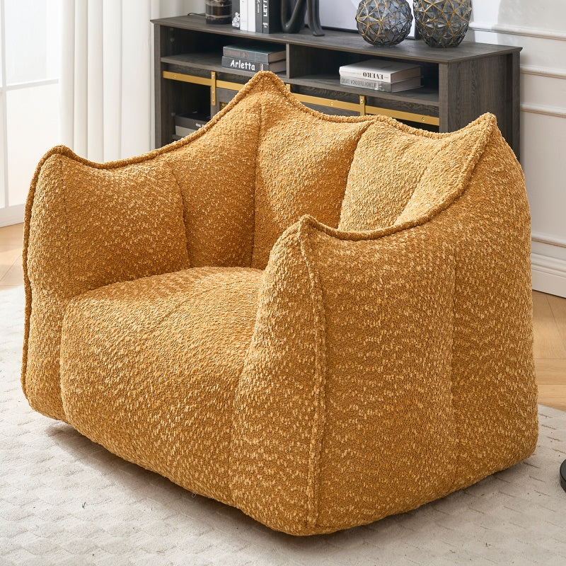 Compressed Plush Bean Bag Sofa Couch- High-Resilience Foam Filled, Ultra-Soft Boucle Lounge Chair For One Or Two People, Cozy Living Room Seating For Reading, Gaming & Relaxing, Space-Saving Vacuum