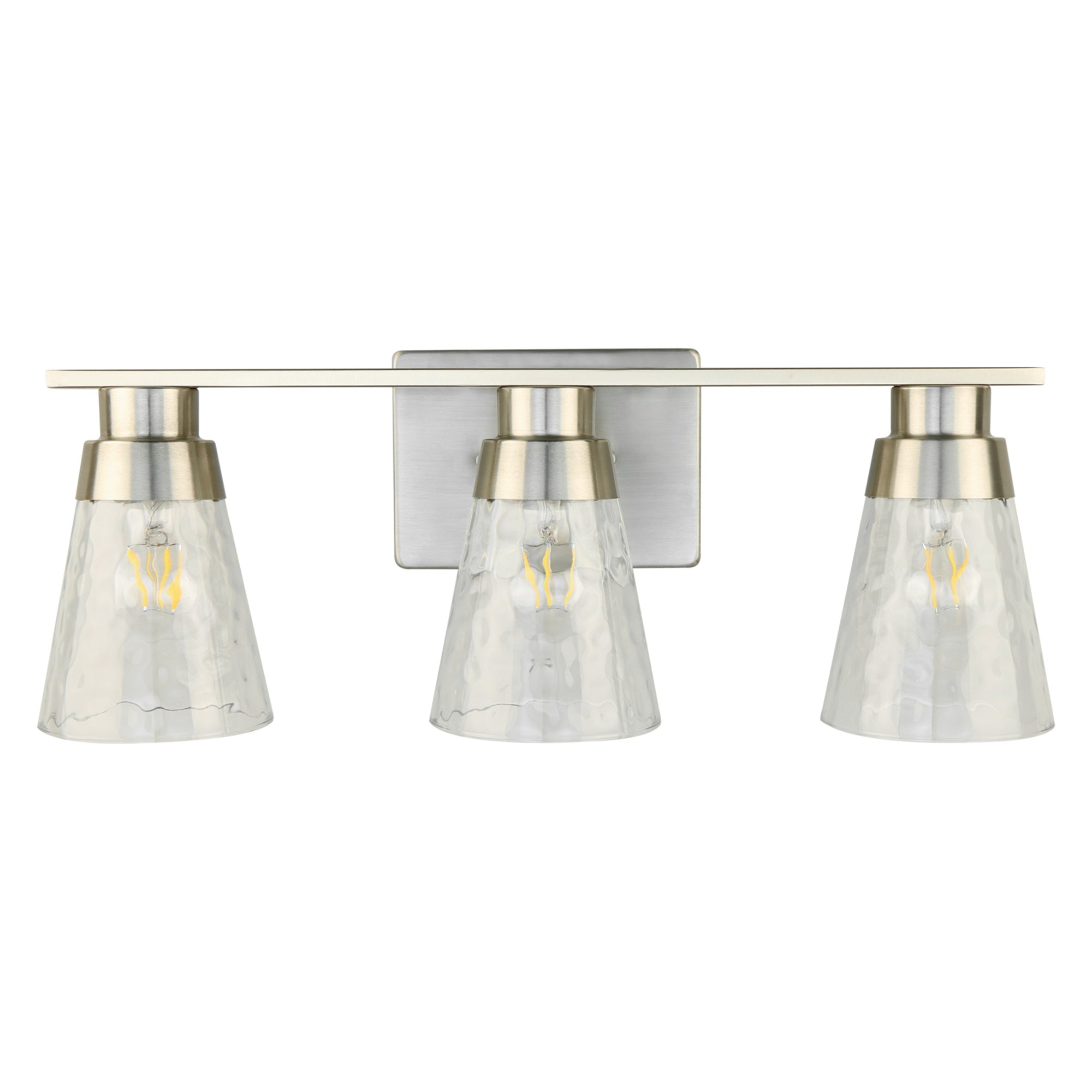 3 Luminarias de Tocador de Baño en Níquel Cepillado con Pantalla de Vidrio Martillado Transparente, Luminarias de Baño de 22 Pulgadas Sobre el Espejo, Para Ducha y Baño de Baño