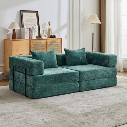 Compression Sofa,Convertible Floor Sofa Bed With Fixed-Shape Frame, Loveseats Boneless Modular Sectional Sofa,No Assembly Required,Chenille Fabric,for Living Room Bedroom,Dark Green