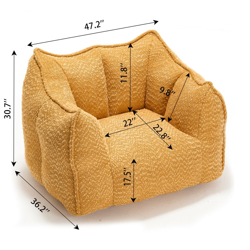 Compressed Plush Bean Bag Sofa Couch- High-Resilience Foam Filled, Ultra-Soft Boucle Lounge Chair For One Or Two People, Cozy Living Room Seating For Reading, Gaming & Relaxing, Space-Saving Vacuum