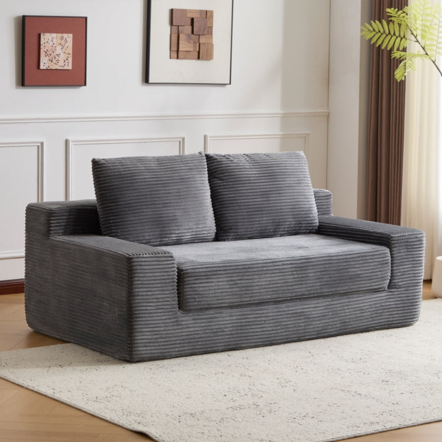 Sofá Loveseat, Sofá Cama con Asiento Profundo Cómodo, Sofá Moderno Pequeño de Terciopelo para Sala de Estar y Dormitorio, Cojín Reversible con Almohadas, Sin Ensamblaje Requerido, Gris Oscuro