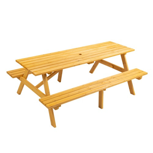 Wooden Picnic Table Outdoor Dining Space 8 Person