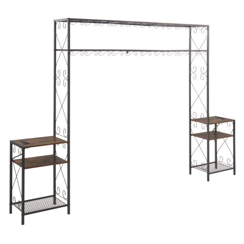 Estructura de Cama Queen con 2 Mesitas de Noche, Cabeceras con Armario de Almacenamiento, Cabecera con Estanterías, Cabecera Librero Queen de Fácil Ensamblaje para Dormitorio en Hierro y Madera Marrón Rústico