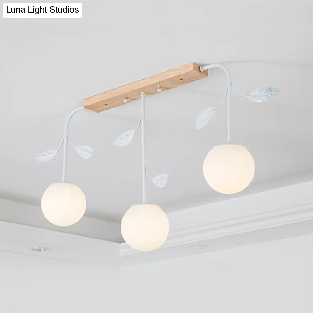 DecorBites™ 3/5 Light Orb Island Ceiling Lamp with Milky Glass & Wooden Canopy - Modern & Simple Design