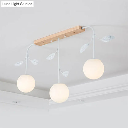 DecorBites™ 3/5 Light Orb Island Ceiling Lamp with Milky Glass & Wooden Canopy - Modern & Simple Design