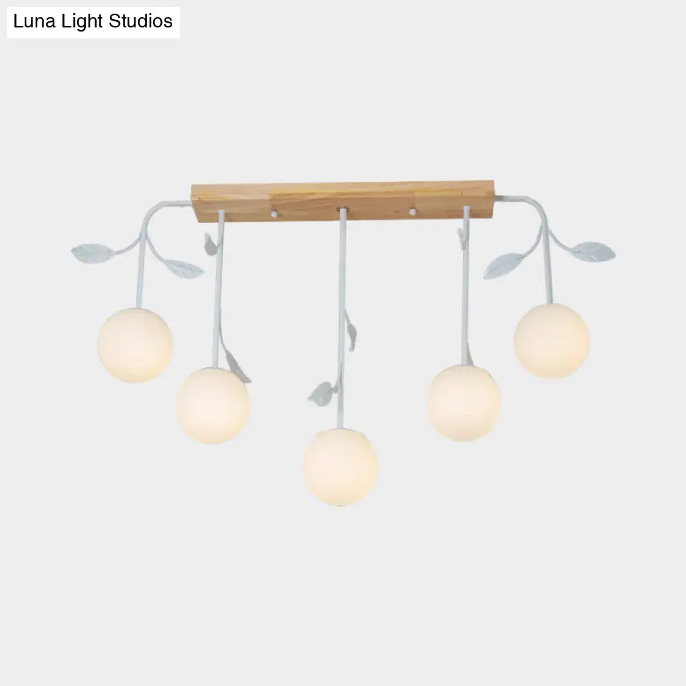 DecorBites™ 3/5 Light Orb Island Ceiling Lamp with Milky Glass & Wooden Canopy - Modern & Simple Design