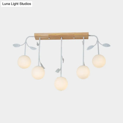 DecorBites™ 3/5 Light Orb Island Ceiling Lamp with Milky Glass & Wooden Canopy - Modern & Simple Design