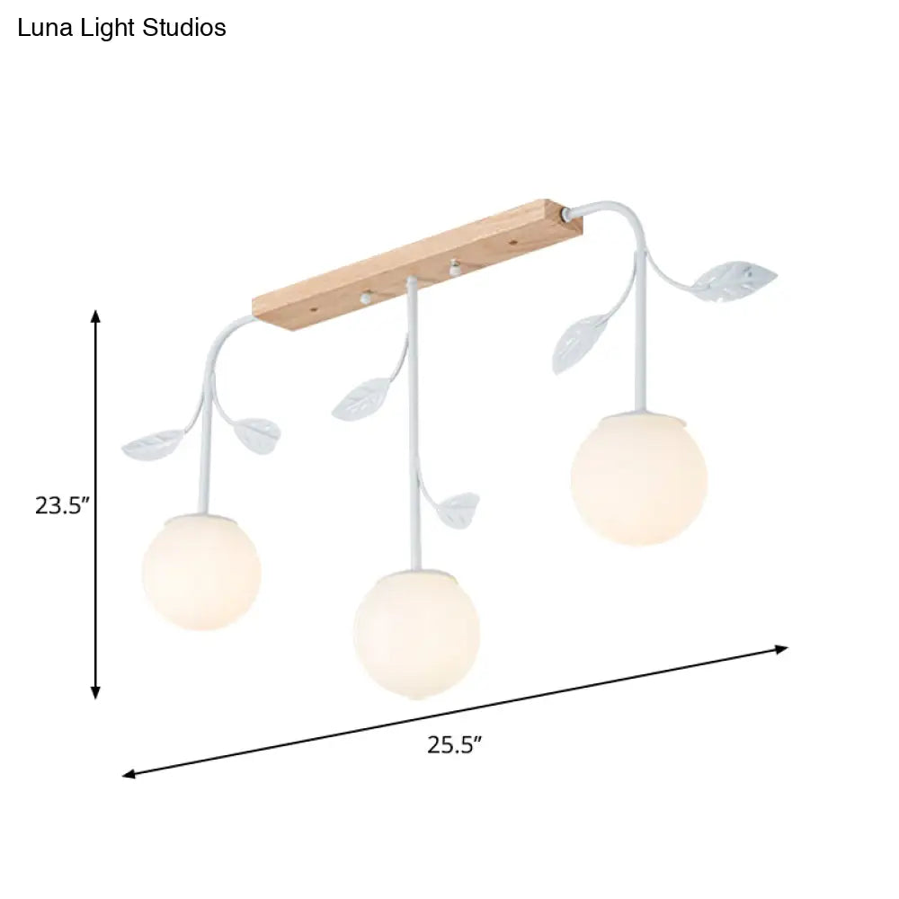 DecorBites™ 3/5 Light Orb Island Ceiling Lamp with Milky Glass & Wooden Canopy - Modern & Simple Design