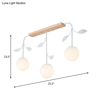 DecorBites™ 3/5 Light Orb Island Ceiling Lamp with Milky Glass & Wooden Canopy - Modern & Simple Design