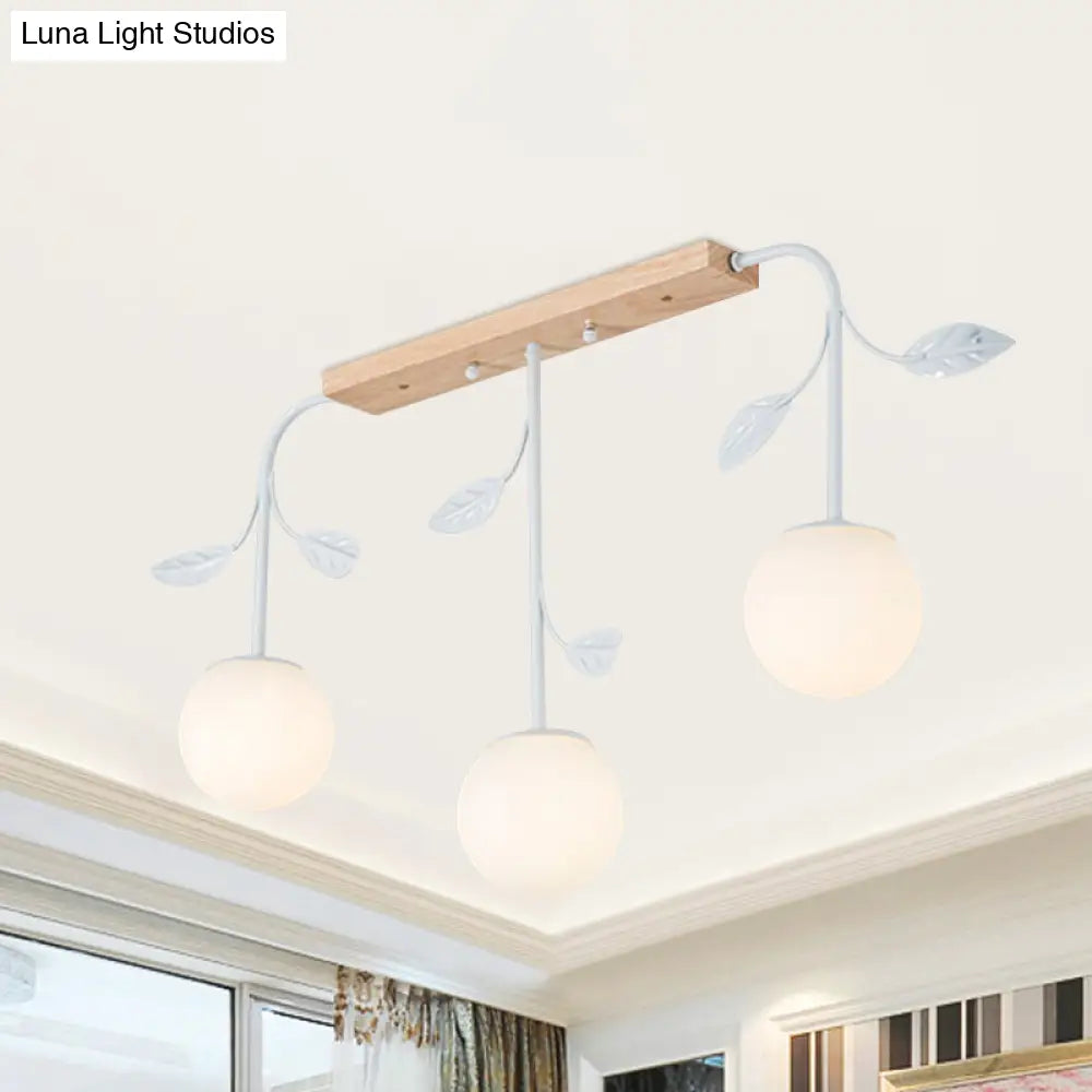 DecorBites™ 3/5 Light Orb Island Ceiling Lamp with Milky Glass & Wooden Canopy - Modern & Simple Design