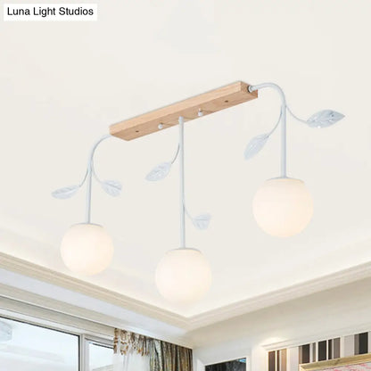 DecorBites™ 3/5 Light Orb Island Ceiling Lamp with Milky Glass & Wooden Canopy - Modern & Simple Design
