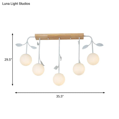 DecorBites™ 3/5 Light Orb Island Ceiling Lamp with Milky Glass & Wooden Canopy - Modern & Simple Design