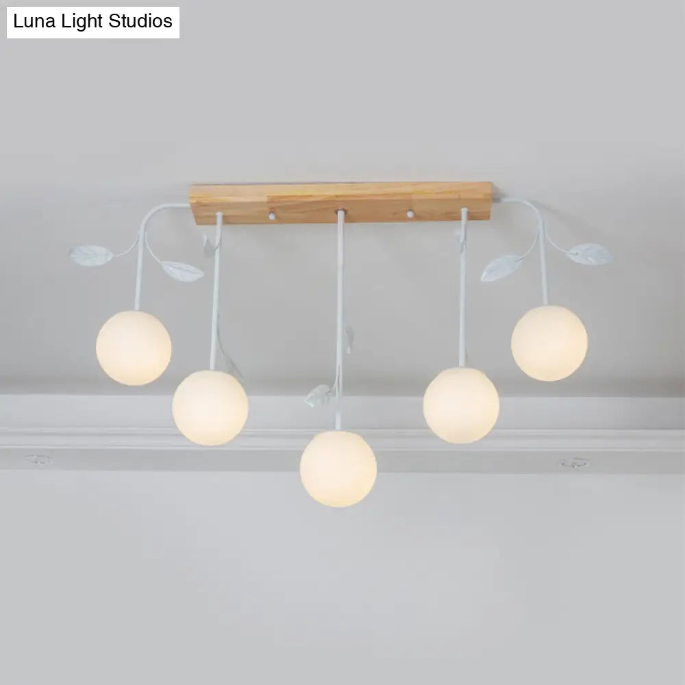 DecorBites™ 3/5 Light Orb Island Ceiling Lamp with Milky Glass & Wooden Canopy - Modern & Simple Design