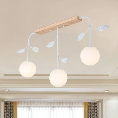 DecorBites™ 3/5 Light Orb Island Ceiling Lamp with Milky Glass & Wooden Canopy - Modern & Simple Design