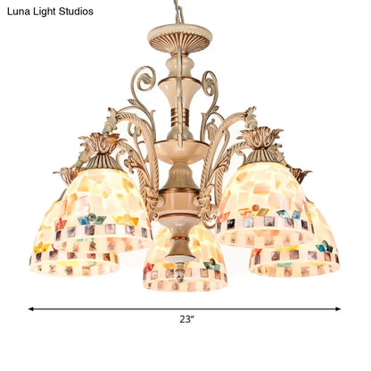 ثريا DecorBites™ بثلاثة مصابيح وخمسة مصابيح - طقم مصباح معلق من الفسيفساء الزجاجي الملون باللونين الأبيض والذهبي على طراز تيفاني