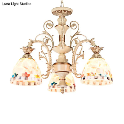 ثريا DecorBites™ بثلاثة مصابيح وخمسة مصابيح - طقم مصباح معلق من الفسيفساء الزجاجي الملون باللونين الأبيض والذهبي على طراز تيفاني