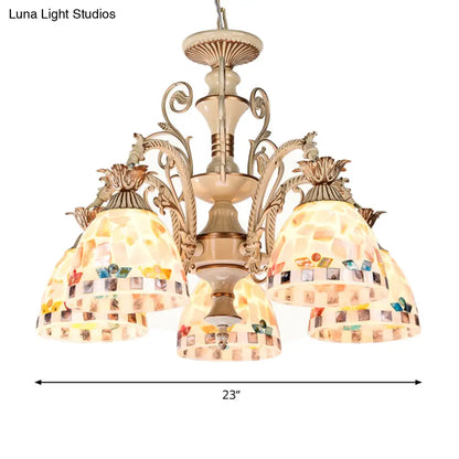 ثريا DecorBites™ بثلاثة مصابيح وخمسة مصابيح - طقم مصباح معلق من الفسيفساء الزجاجي الملون باللونين الأبيض والذهبي على طراز تيفاني