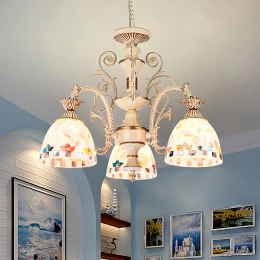 DecorBites™ 3/5 Lights Chandelier Pendant Light - White and Gold Tiffany Style Stained Glass Mosaic Hanging Lamp Kit