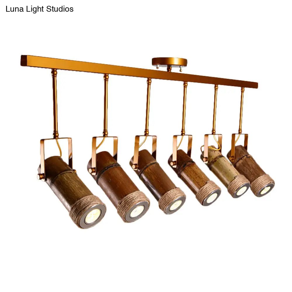 Lámpara colgante DecorBites™ de 3/6 bombillas con tubo de bambú y cuerda de cáñamo - Iluminación de suspensión de hierro marrón con cuerda de cáñamo