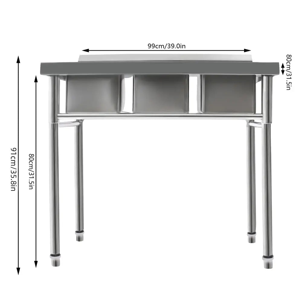 3-Compartment Sink, Stainless Steel Commercial Kitchen Sink with 2 Faucets, Large Laundry Wash Basin for Restaurants, Bathroom - Decorbites