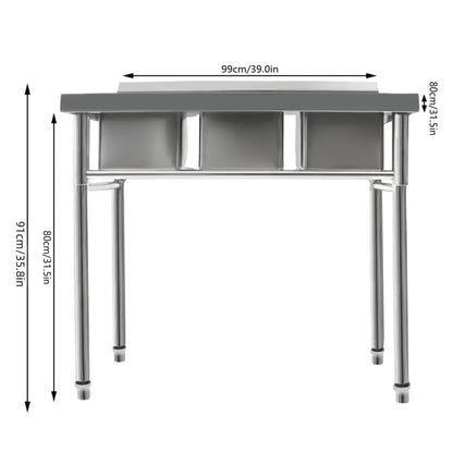 3-Compartment Sink, Stainless Steel Commercial Kitchen Sink with 2 Faucets, Large Laundry Wash Basin for Restaurants, Bathroom - Decorbites