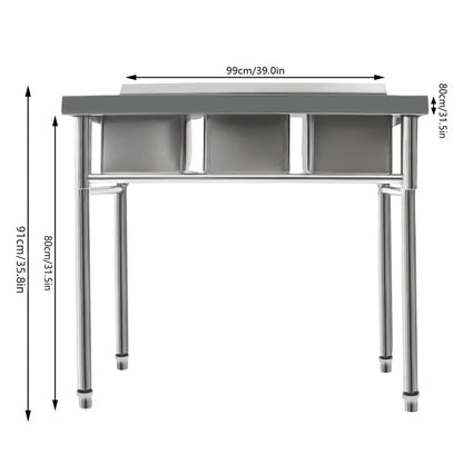 3-Compartment Sink, Stainless Steel Commercial Kitchen Sink with 2 Faucets, Large Laundry Wash Basin for Restaurants, Bathroom