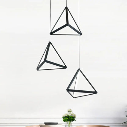 3-Head Simple Black LED Pendant Ceiling Lamp with Triangle Metal Shade for Restaurants