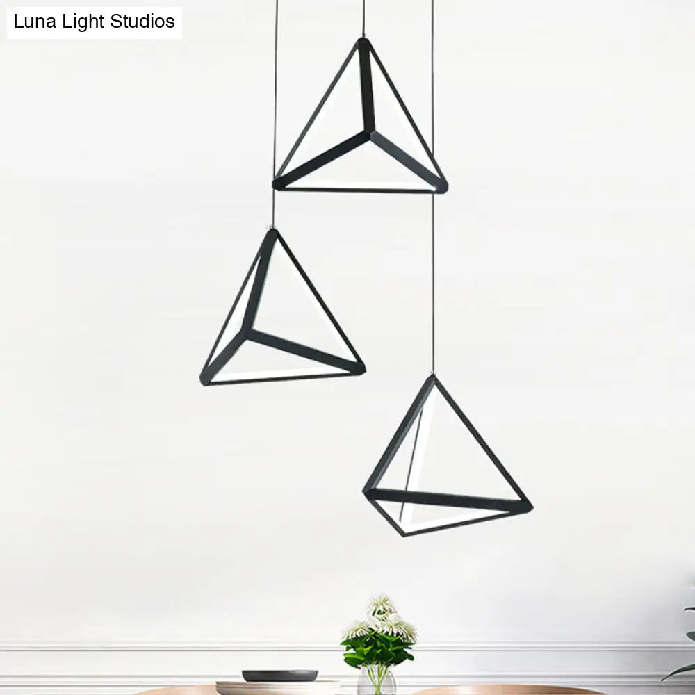 3-Head Simple Black LED Pendant Ceiling Lamp with Triangle Metal Shade for Restaurants