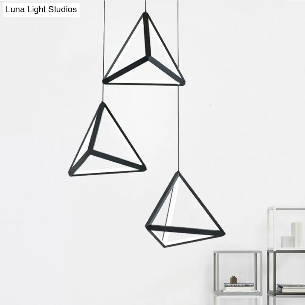 3-Head Simple Black LED Pendant Ceiling Lamp with Triangle Metal Shade for Restaurants