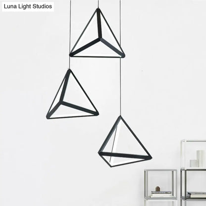 3-Head Simple Black LED Pendant Ceiling Lamp with Triangle Metal Shade for Restaurants