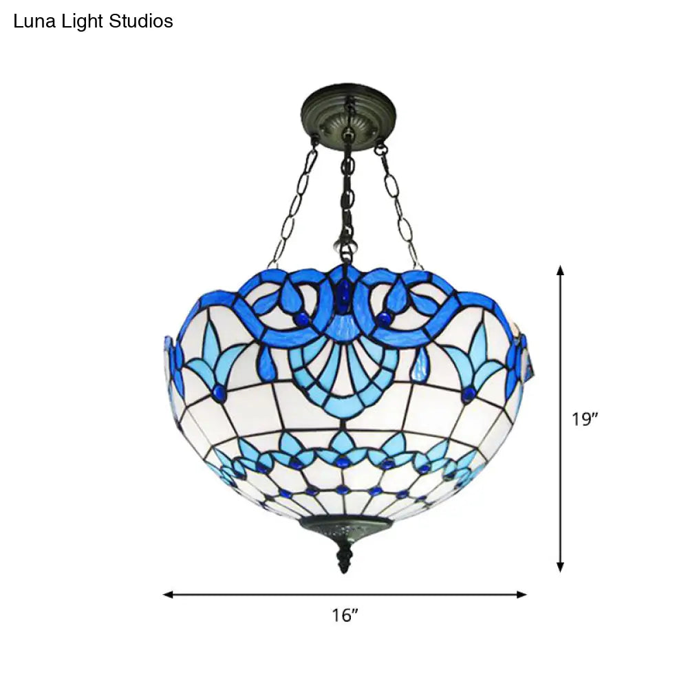 Lámpara de techo de cúpula invertida de cristal artístico Tiffany de 3 cabezas