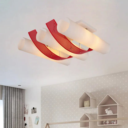 DecorBites™ DecorBites™ 3-Head Ultra Thin Flush Mount Ceiling Light in Red and White Acrylic Simplicity Design