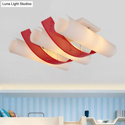 DecorBites™ DecorBites™ 3-Head Ultra Thin Flush Mount Ceiling Light in Red and White Acrylic Simplicity Design