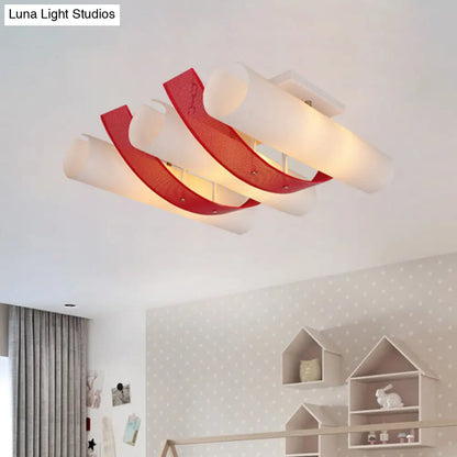 DecorBites™ DecorBites™ 3-Head Ultra Thin Flush Mount Ceiling Light in Red and White Acrylic Simplicity Design
