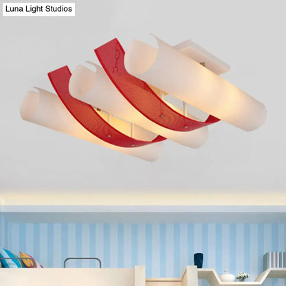 DecorBites™ DecorBites™ 3-Head Ultra Thin Flush Mount Ceiling Light in Red and White Acrylic Simplicity Design