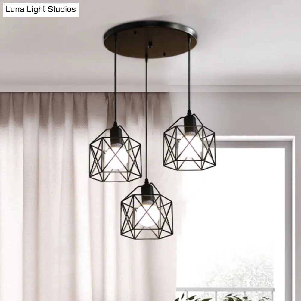 3-Light Birdcage Multi Pendant Industrial Metal Ceiling Lights for Restaurants