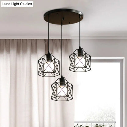 3-Light Birdcage Multi Pendant Industrial Metal Ceiling Lights for Restaurants