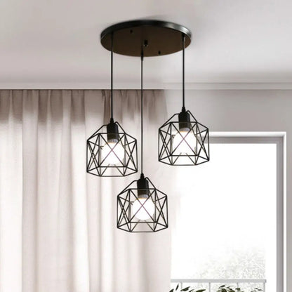 3-Light Birdcage Multi Pendant Industrial Metal Ceiling Lights for Restaurants