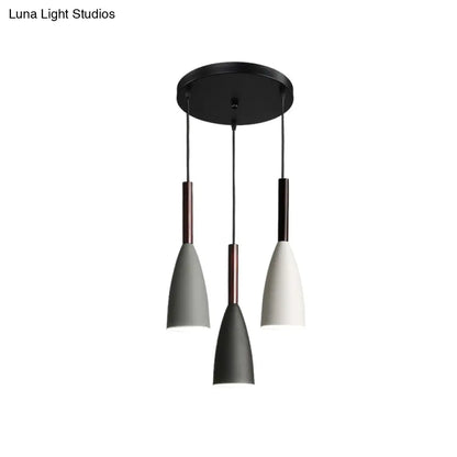 3-Light Black Iron Bell Pendant for Small Dining Rooms with Round Canopy